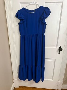 SHEIN Royal Blue Midi Dress with Ruffle Sleeves